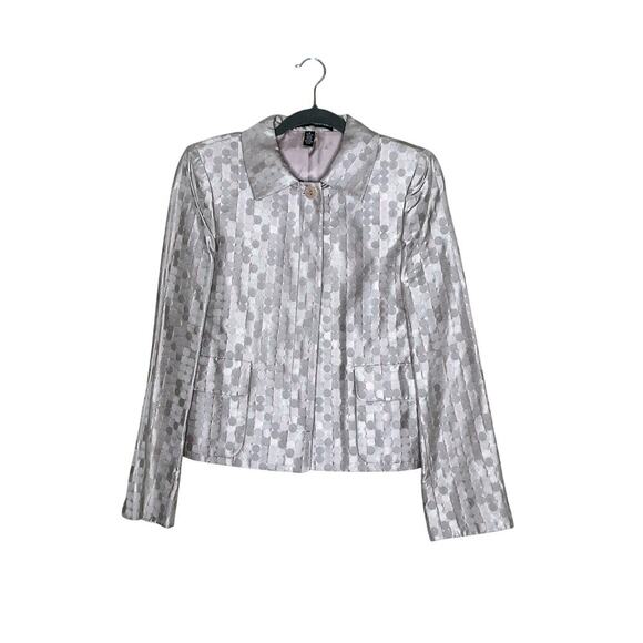 Ellen Tracy womens size 6 blazer silk geometric pattern peach/beige Girlboss - Picture 1 of 10